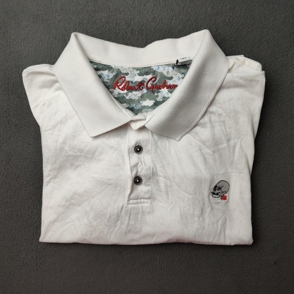 Robert Graham Polo Shirt Mens XL White Classic Fit Skull Rose Embroidered Logo - Picture 1 of 10